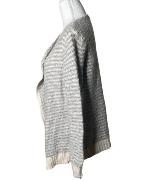Sabine Open Waterfall Cardigan Sweater Grey Cream Sz Small Wool Cotton Blend a33 - Picture 3 of 11